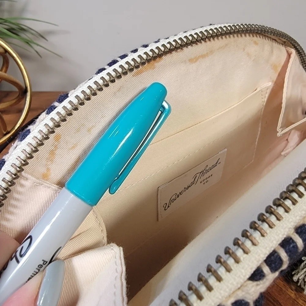 Universal Thread Blue Embroidered Boho Clutch with Beaded Tassel